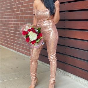 Off shoulder sequence jumpsuit